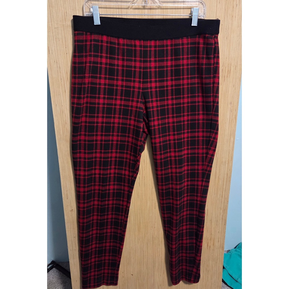 Talbots Sz 14 Red Black Plaid Womens Tartan Ponte Knit Stretch Pull On‎ Pant